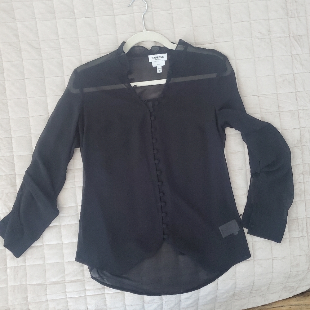 Black Sheer Button-Up Blouse